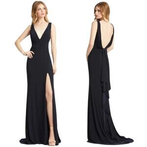 Mac Duggal NWT Classic V-Neck Wrap Evening Gown Midnight Dark Blue Size 10